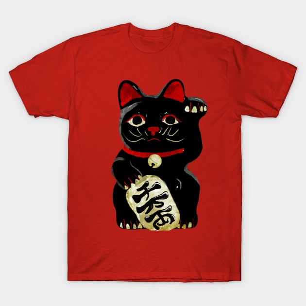 Lucky Black Cat T-Shirt by KatherineBlowerDesigns